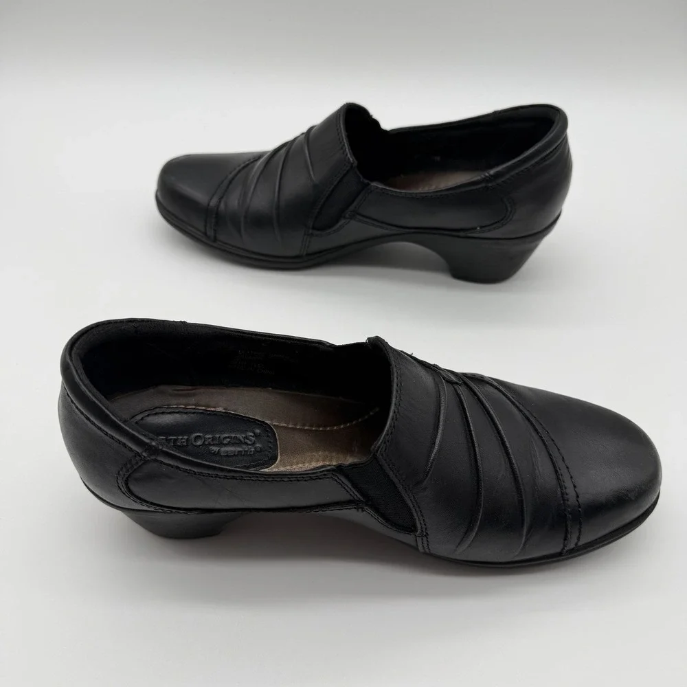Earth Origins Women's Roxanne Slip-On Comfort Buckle Black Leather Size 8
